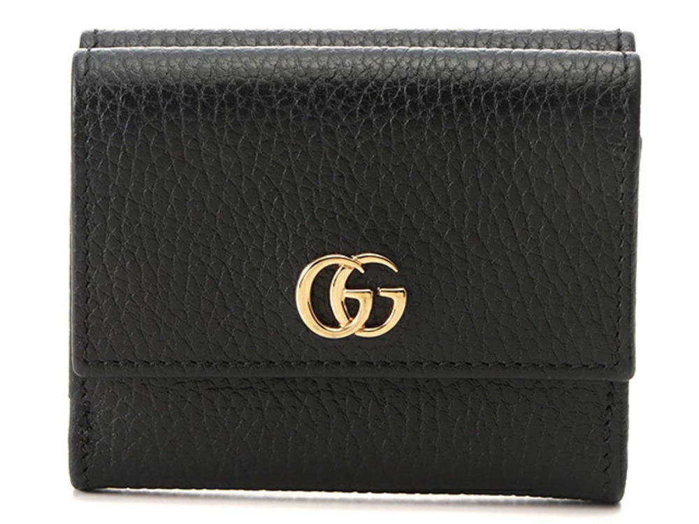 Gucci Marmont Triple Fold Wallet Snap Closure Black Leather